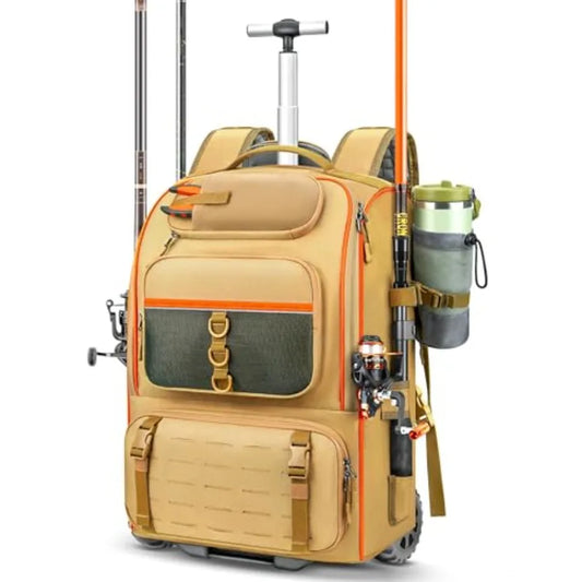 Rolling Fishing Backpack With Rod Holder And Wheels