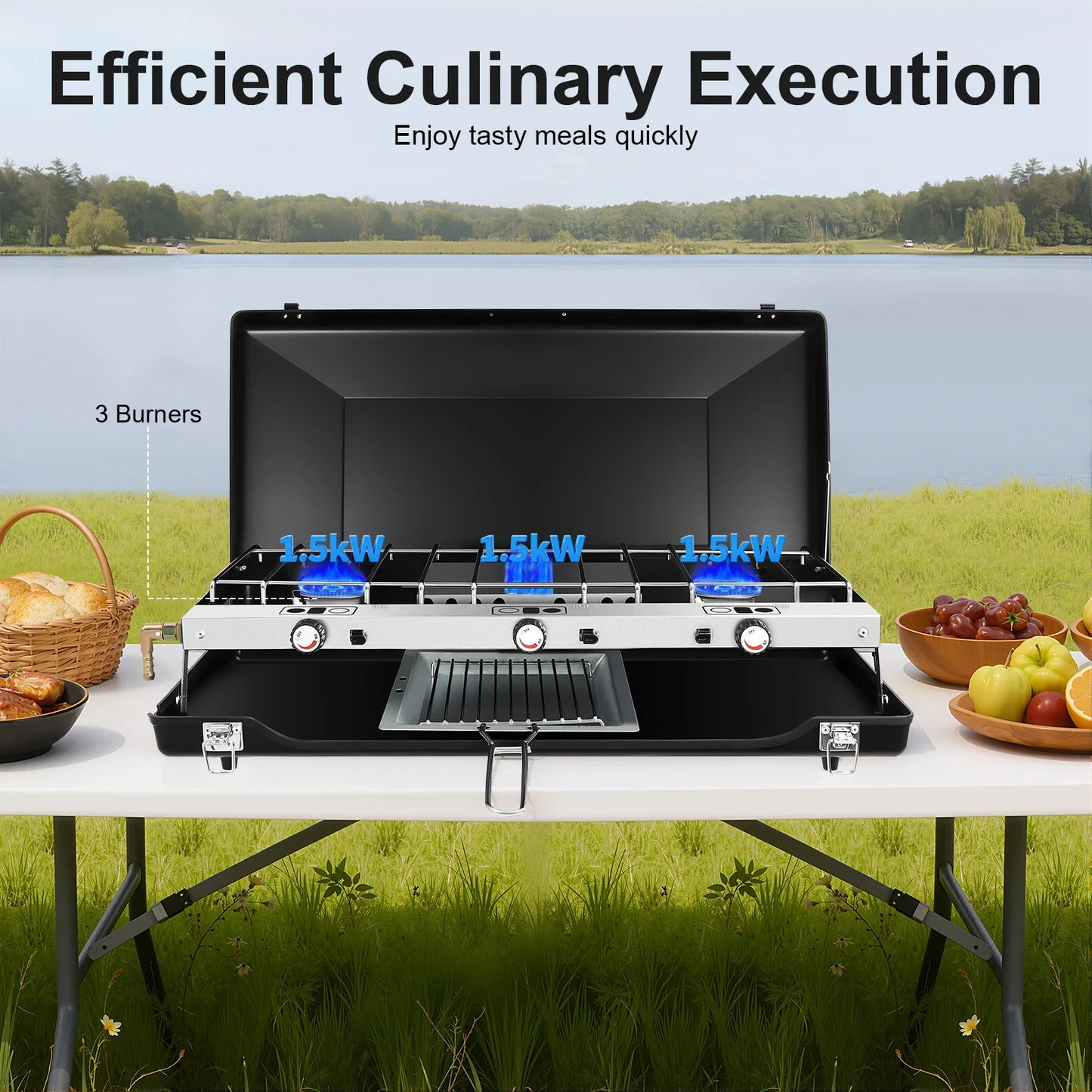 Portable Camping Stove 3 Burner Propane Outdoor Cooking