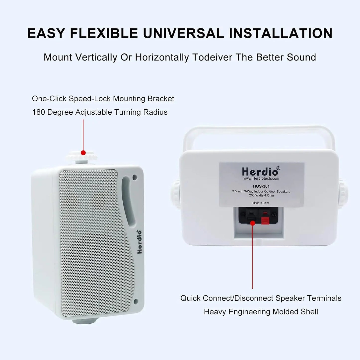 Herdio Outdoor Passive Speakers Pair 200W Three Way