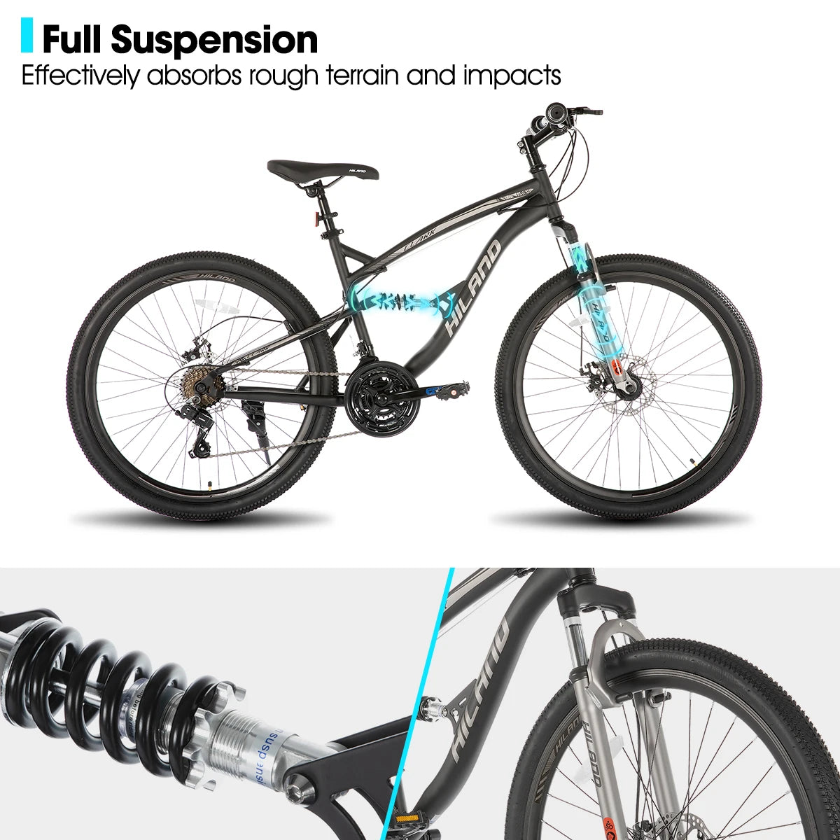 Hiland Full Suspension Mountain Bike Dual Disc Brakes
