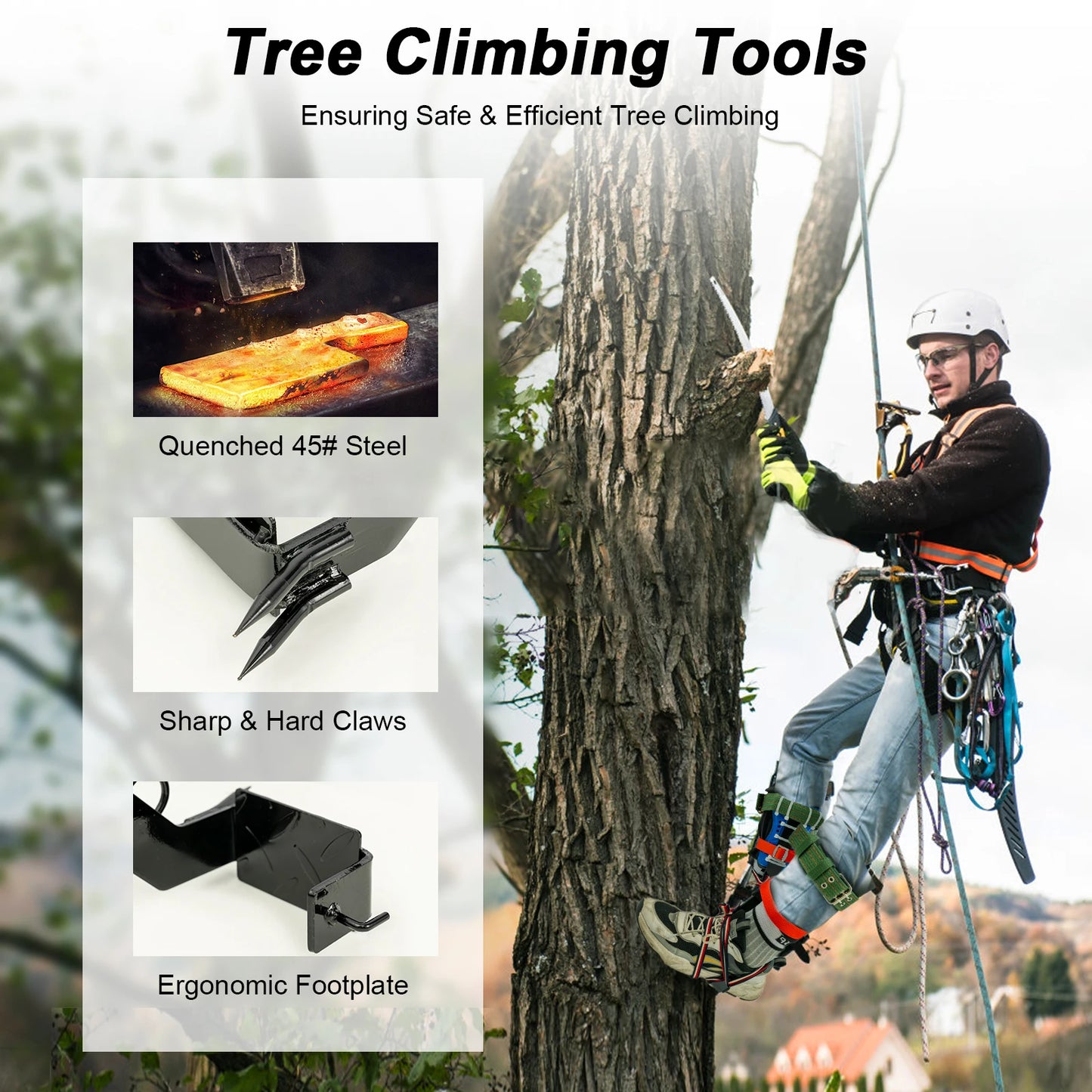 Tree Climbing Spikes Kit With Safety Belt Harness Ergonomic