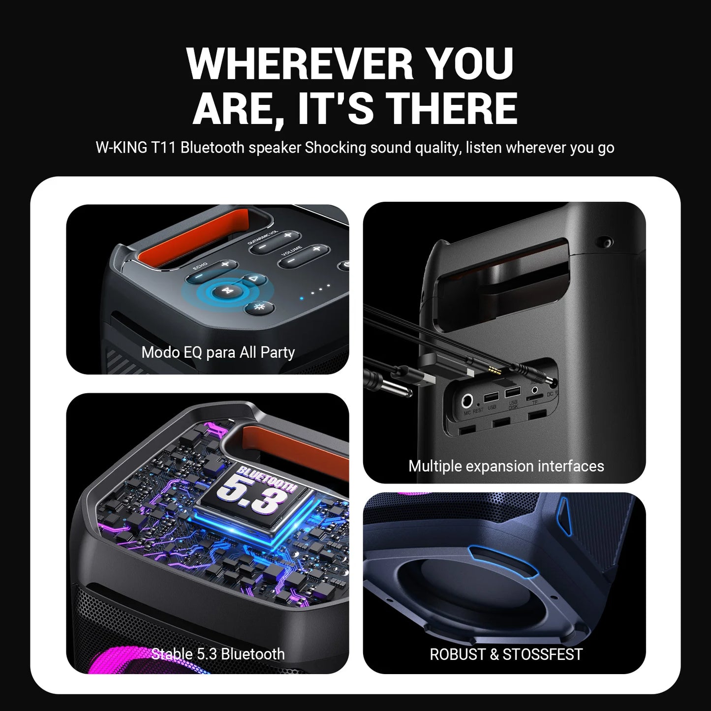 W-King T11 100W RMS Waterproof Bluetooth Speaker