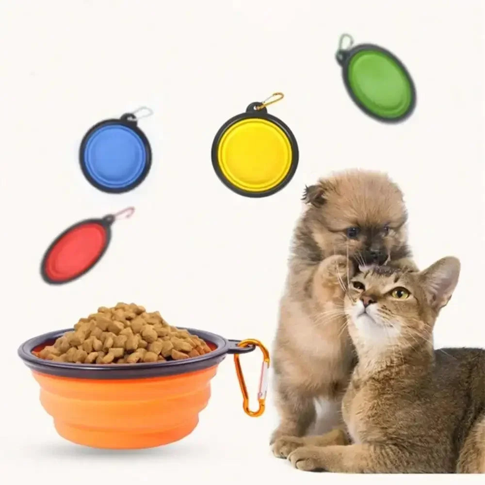 Foldable Dog Feeder Bowl Dispenser With Carabiner Travel