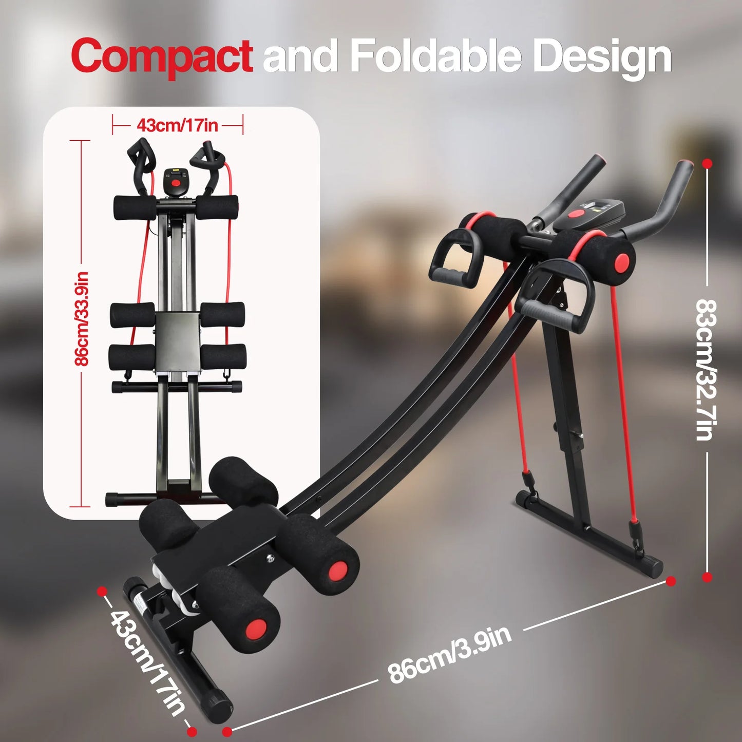 Foldable Ab Machine for Home Gym with LCD Display