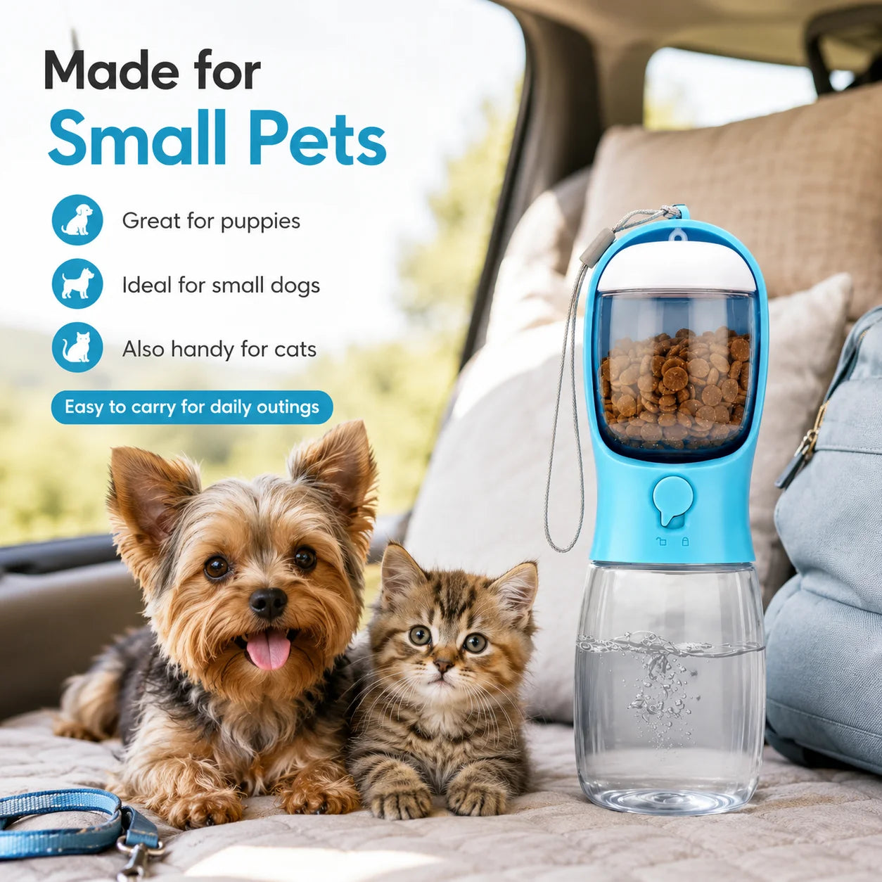 Portable Dog Water Bottle With Food Dispenser Bowl