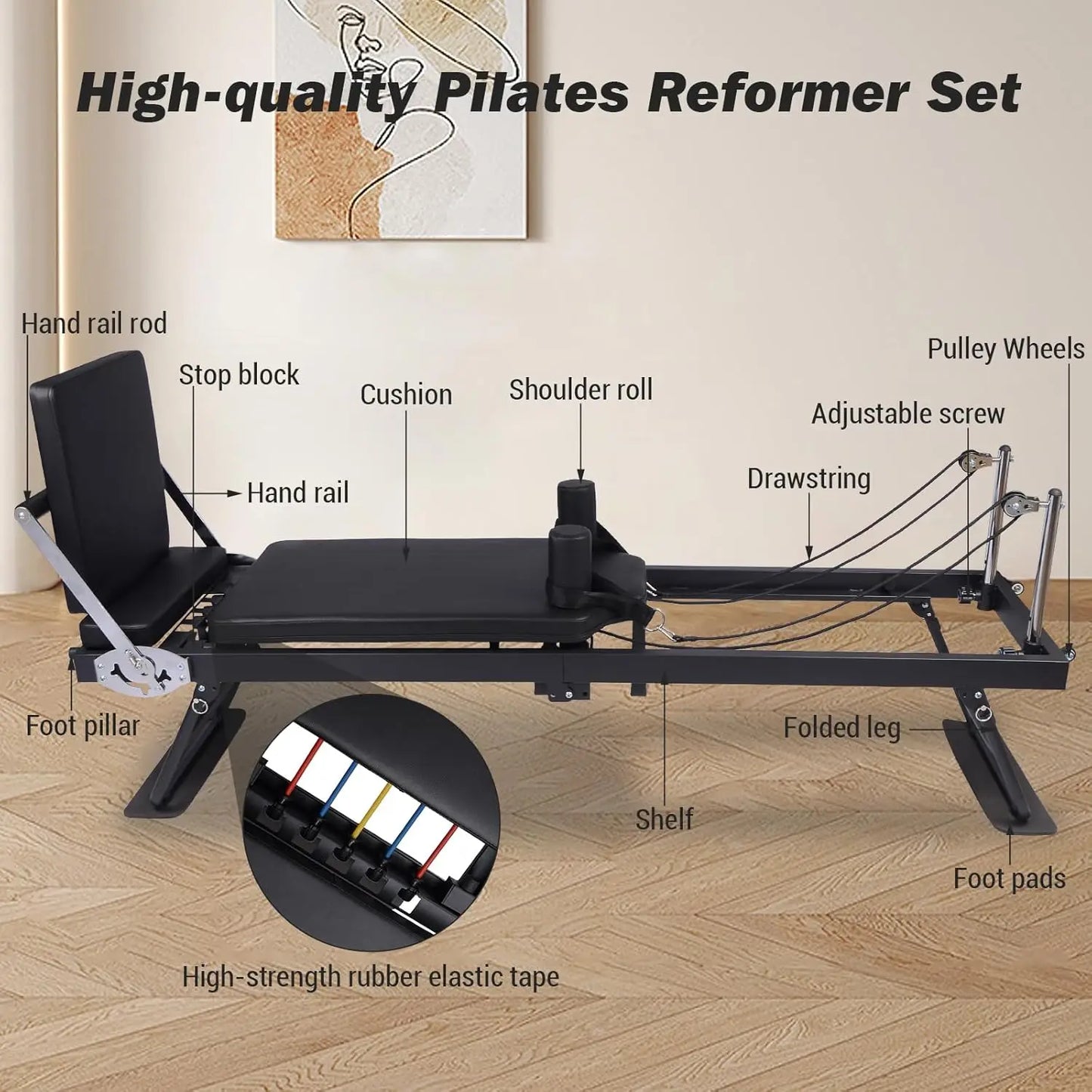 HiMISS Foldable Reformer Pilates Machine With Height Adjust
