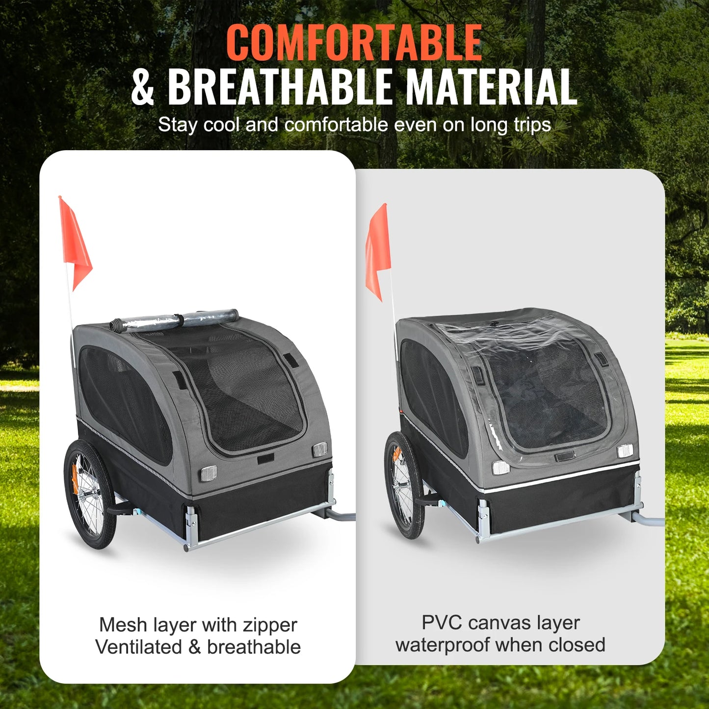 Dog Bike Trailer Cart With Wheels Reflectors Collapsible