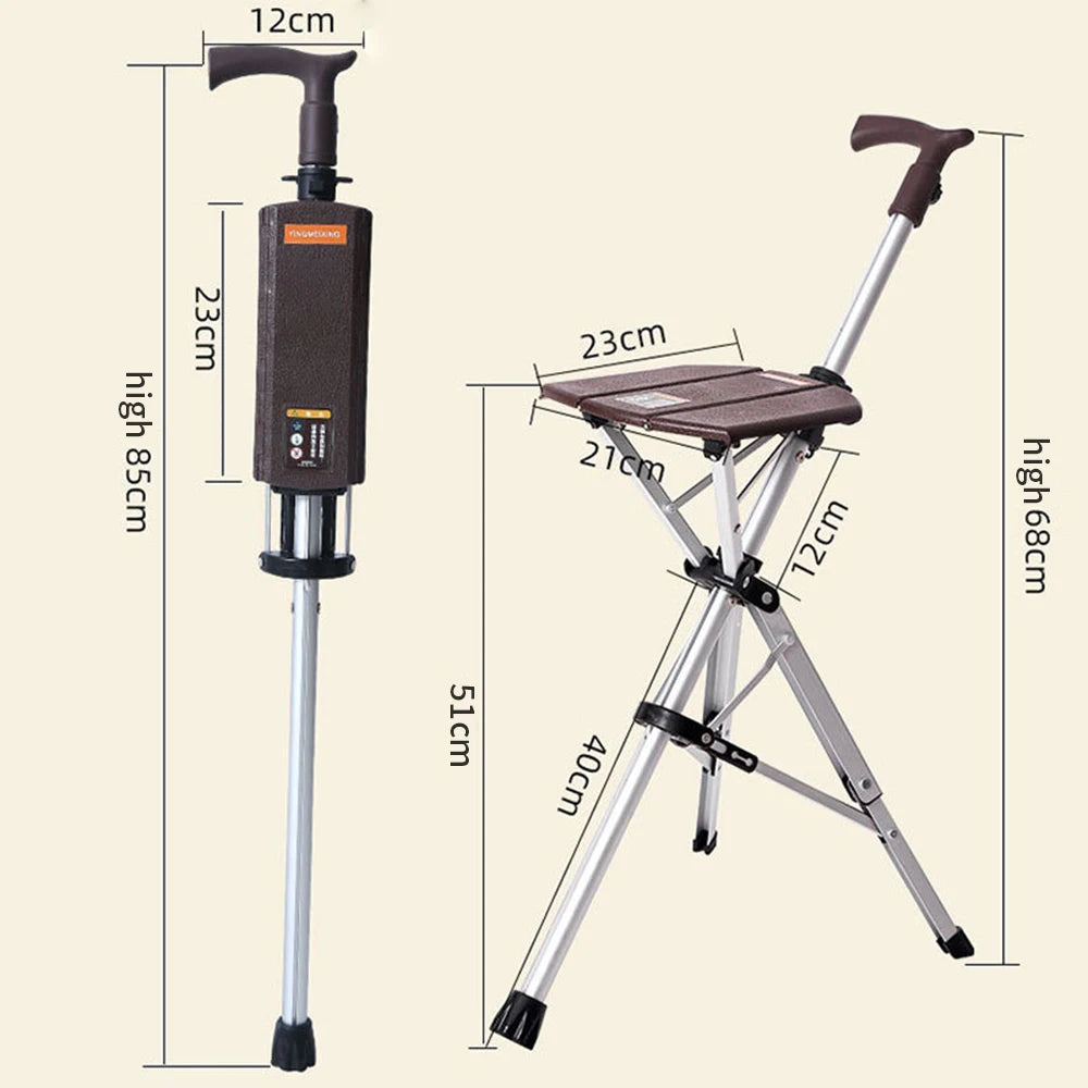 Foldable Walking Cane With Seat 120kg Capacity Hiking