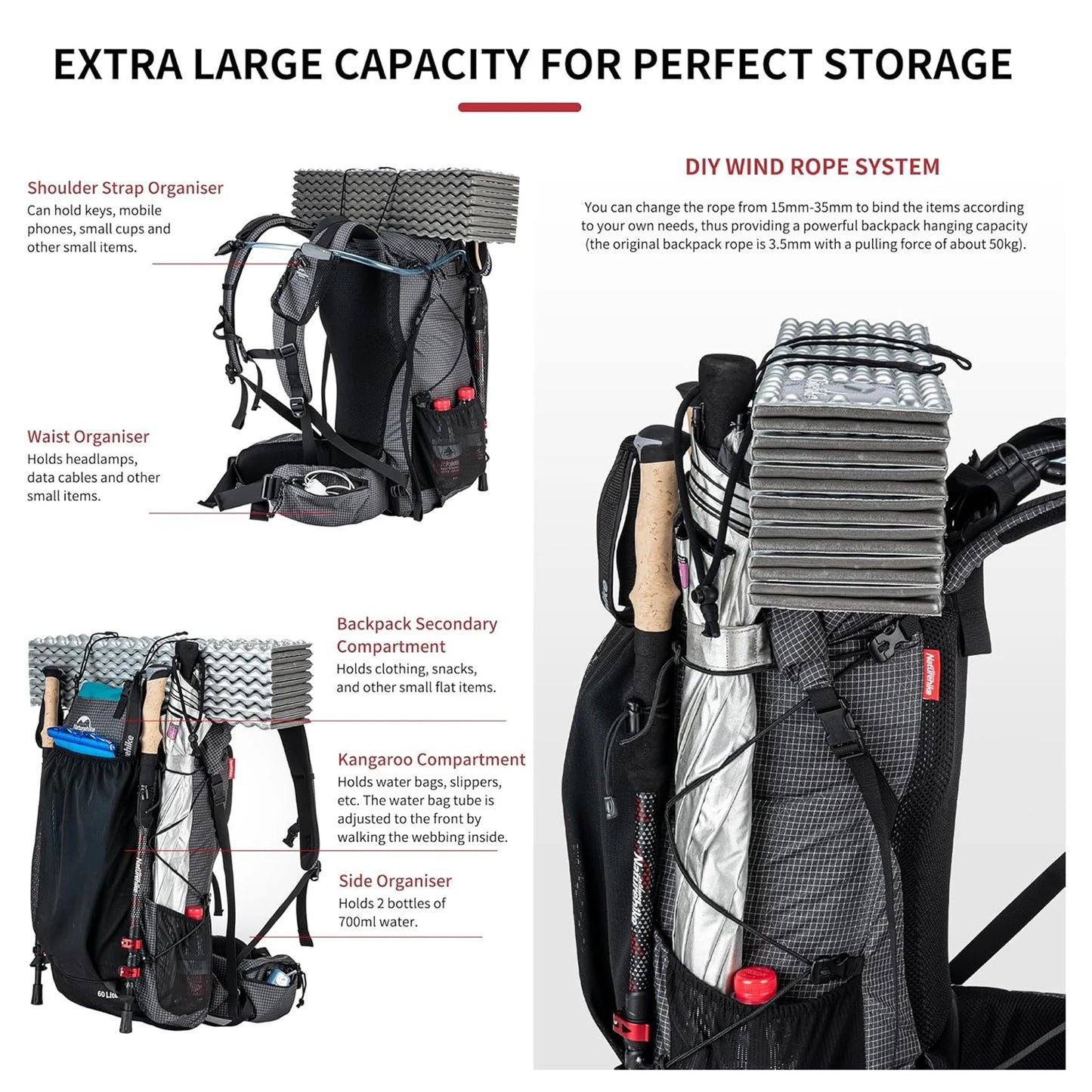 Naturehike 60L Waterproof Mountain Backpack For Hiking