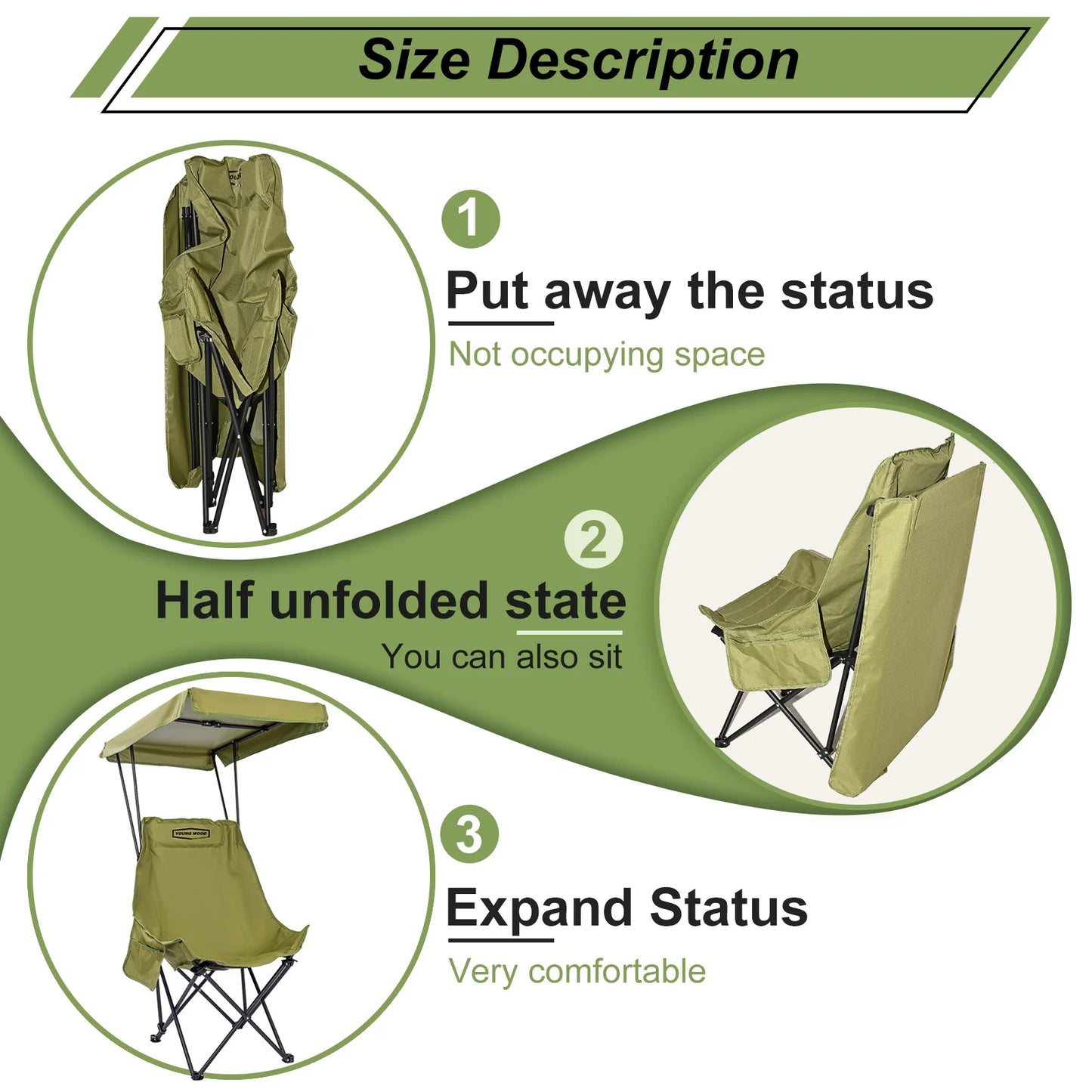Young Wood Portable Camping Chair With Shade Canopy