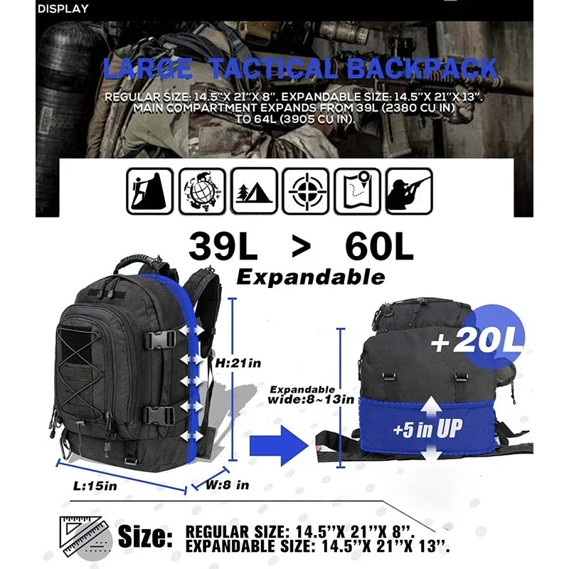 Unisex Tactical Backpack Water Resistant Hiking Travel