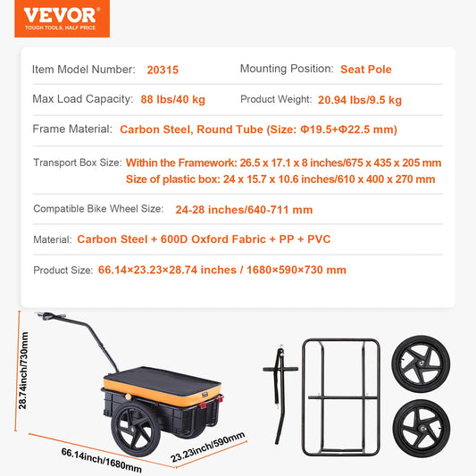 Bike Cargo Trailer 88lb Foldable Wagon