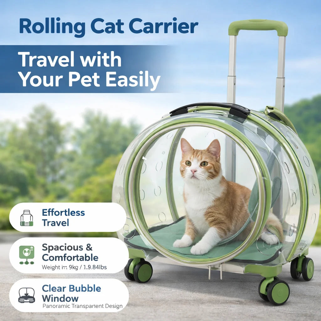 Rolling Cat Carrier With Wheels Clear Bubble
