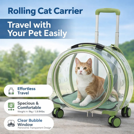 Rolling Cat Carrier With Wheels Clear Bubble