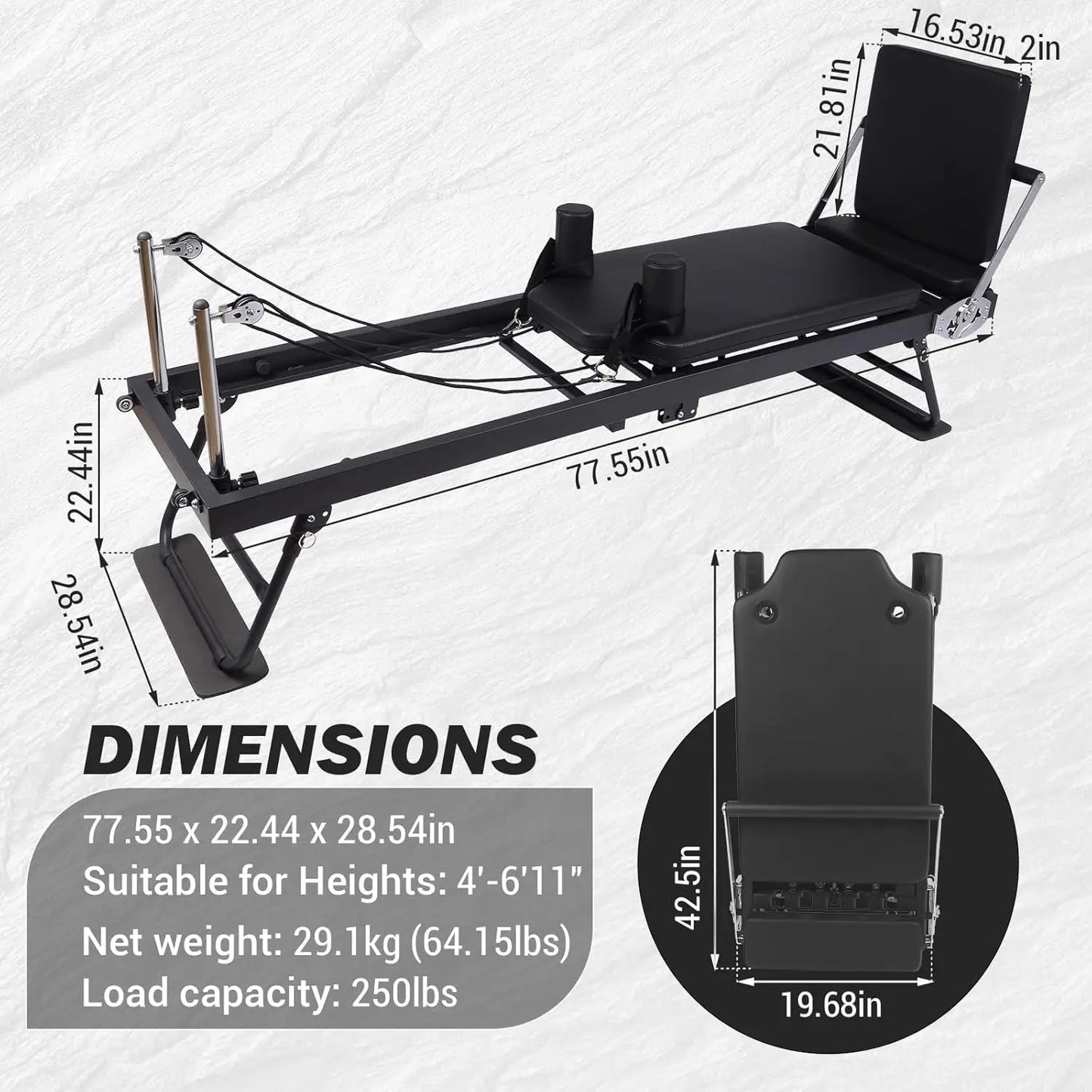 HiMISS Foldable Reformer Pilates Machine With Height Adjust