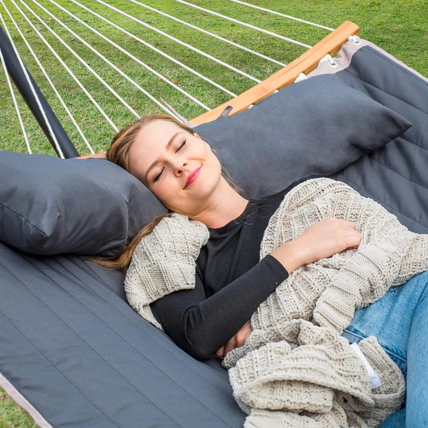 Double Portable Hammock With Stand Curved Spreader Bar