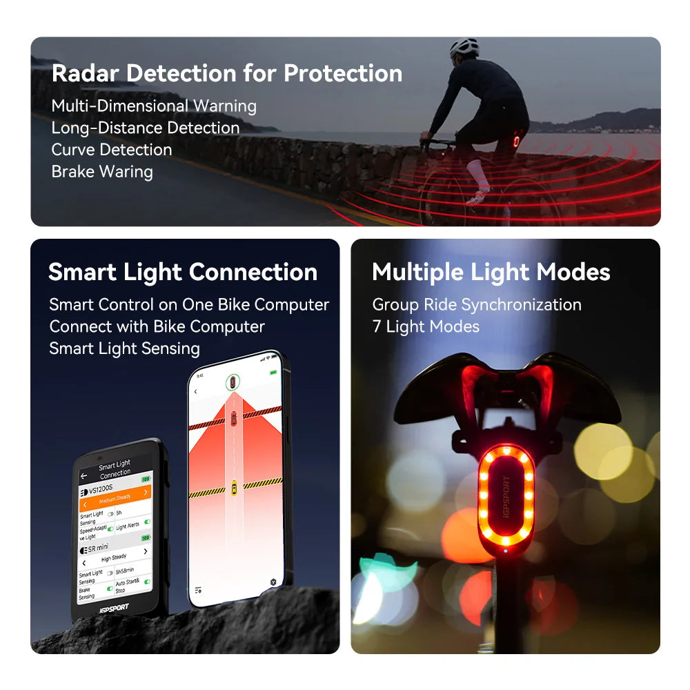 iGPSPORT SRmini Radar Tail Light With Brake Alert