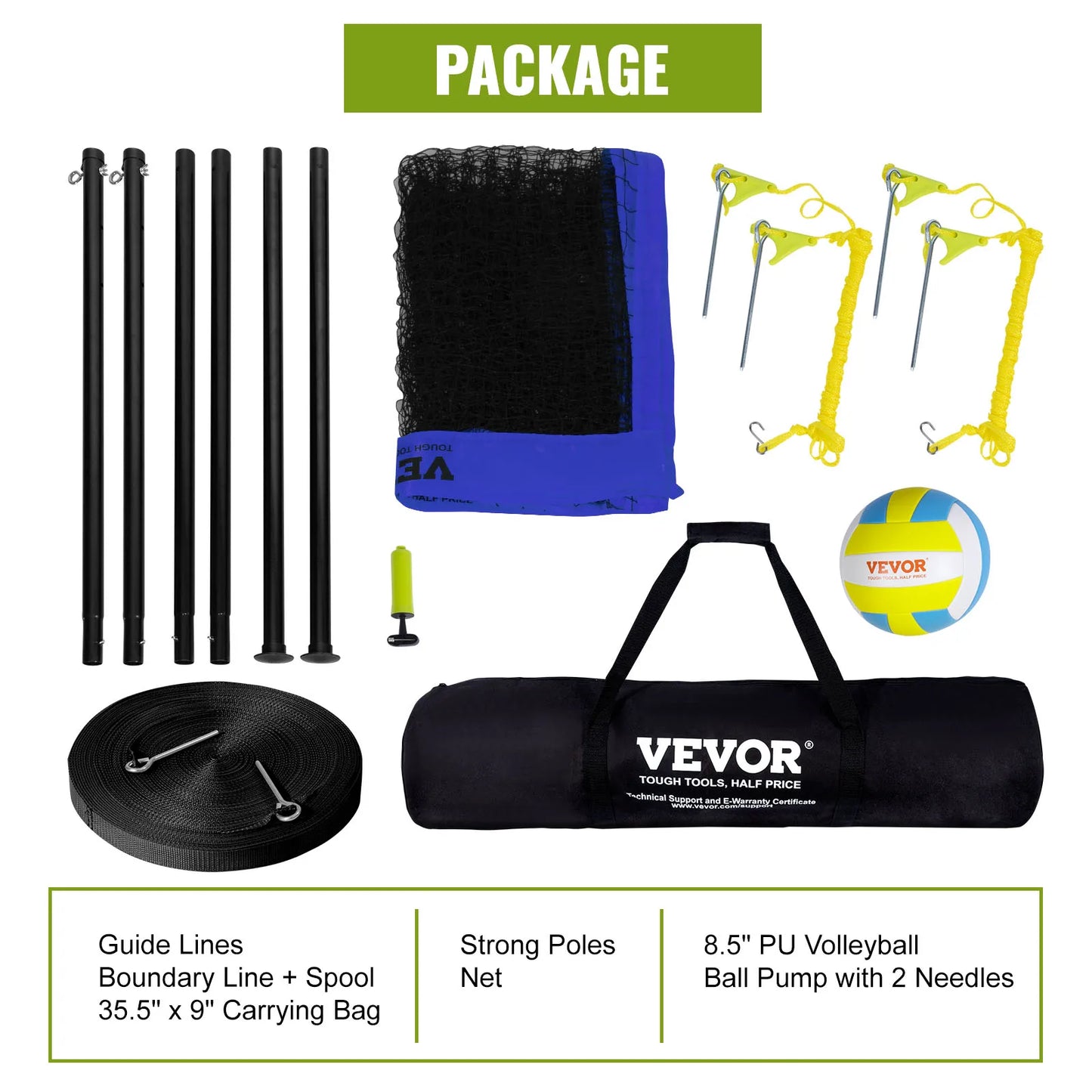 SucceBuy Outdoor Adjustable Height Volleyball Net System