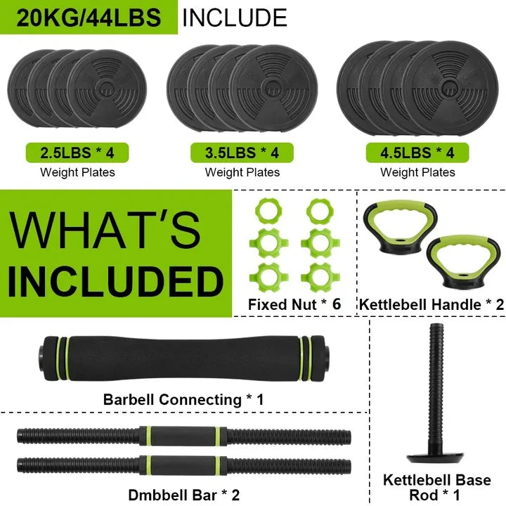 Adjustable Dumbbell Set 66 Lbs With Barbell Connector