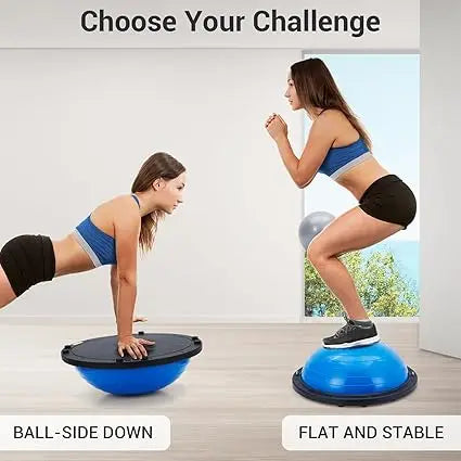 Half Exercise Ball With Non-Slip Base And Bands