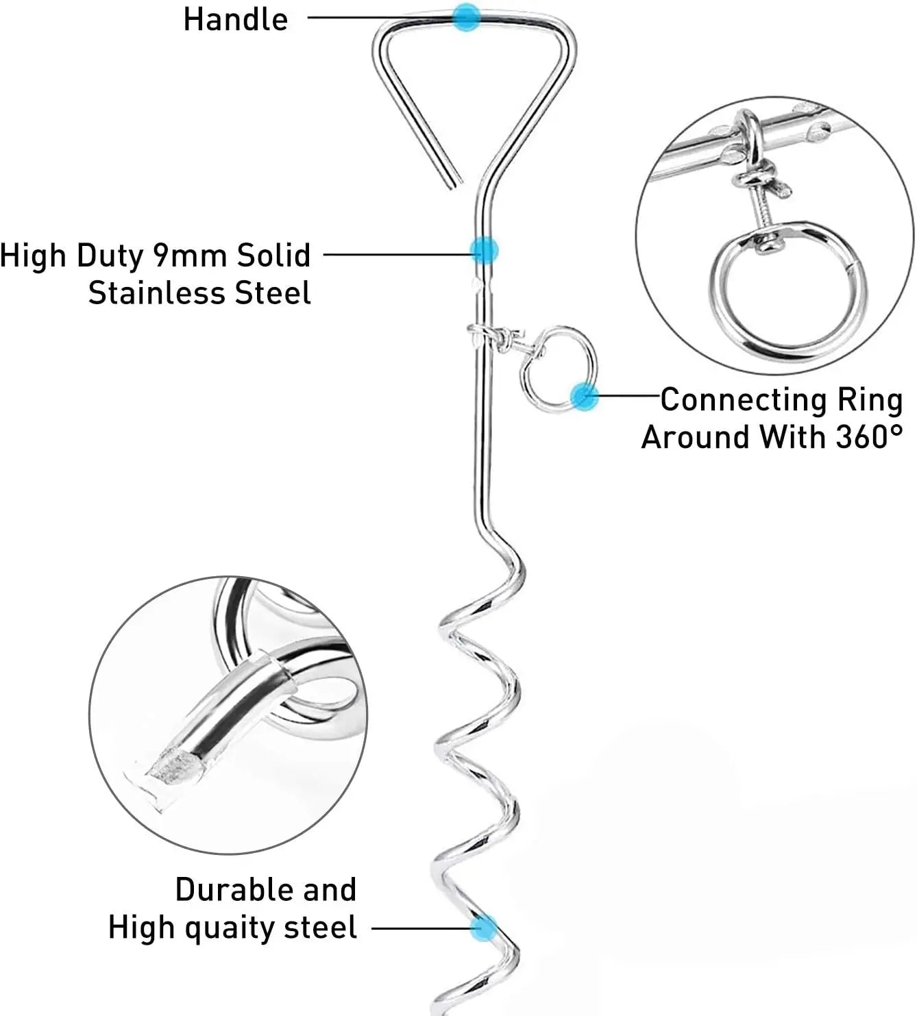 Heavy Duty Dog Tie Out Cable And Rust Resistant Stake
