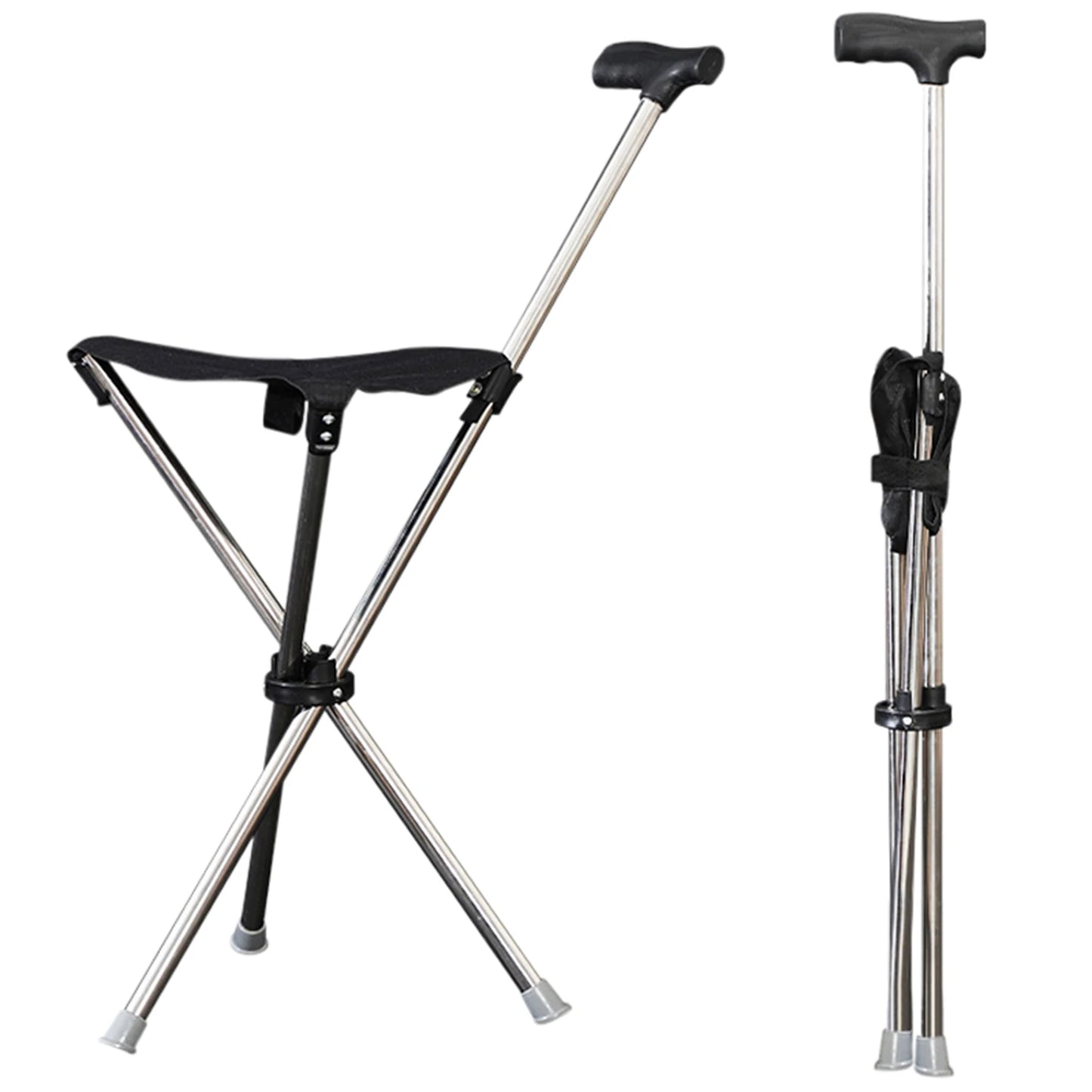 Outdoor Foldable Walking Stick Stool Elderly Heavy Steel