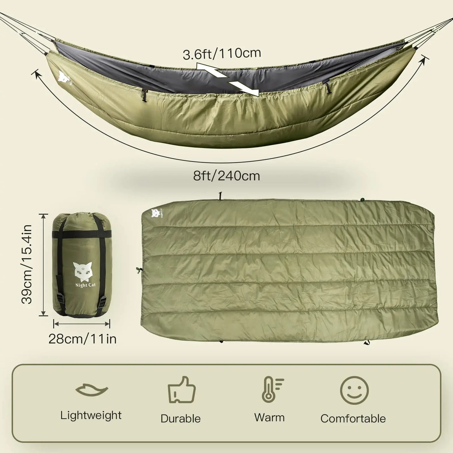 Hammock Underquilt Sleeping Bag 4 Seasons Insulated