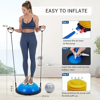 Half Exercise Ball With Non-Slip Base And Bands
