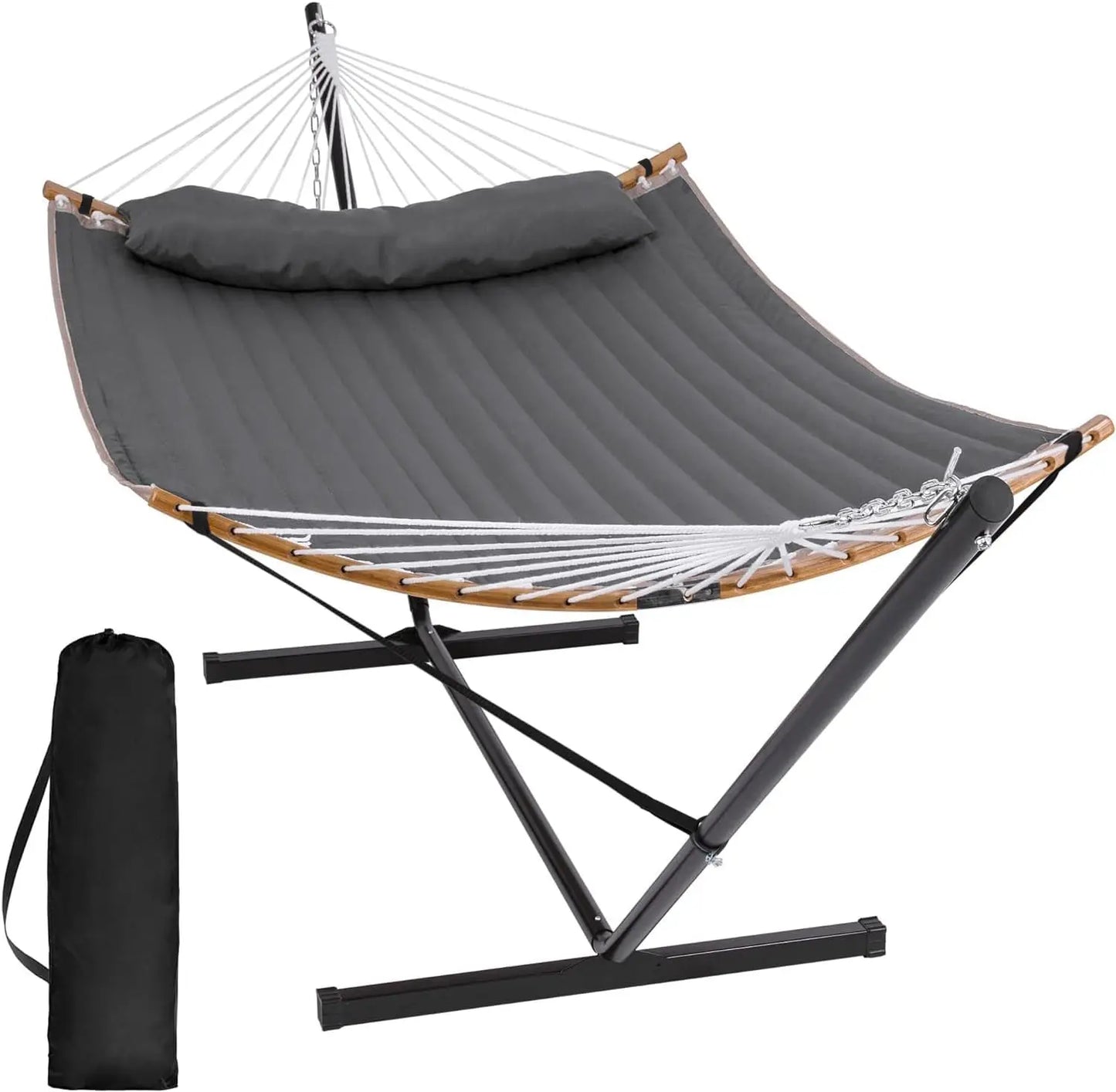 Double Portable Hammock With Stand Curved Spreader Bar