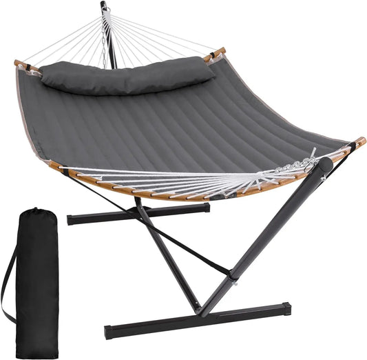 Double Portable Hammock With Stand Curved Spreader Bar