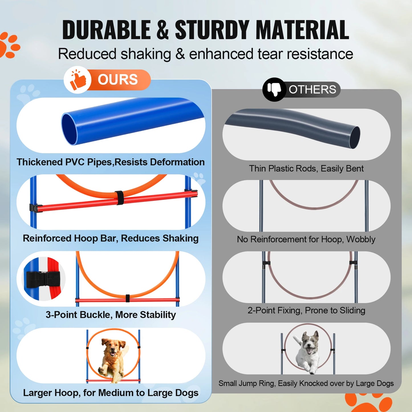 SucceBuy Dog Agility Adjustable High Hurdles Weave Poles Set