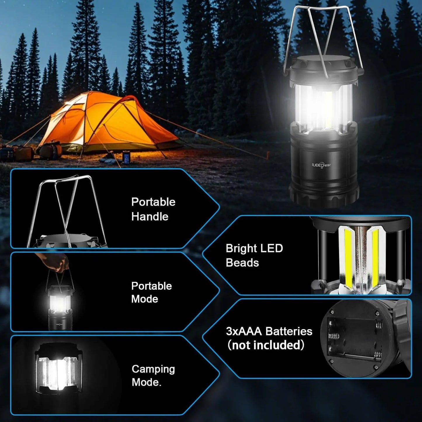 LED Camping Lantern Collapsible 4 Pack Adjustable Brightness