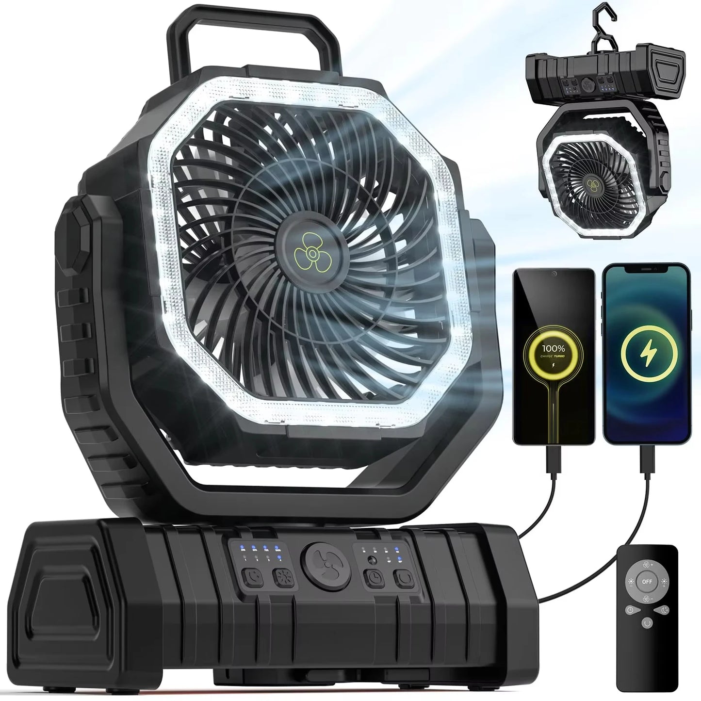 Camping Fan 20000mAh Battery Powered Portable LED Tent Fan