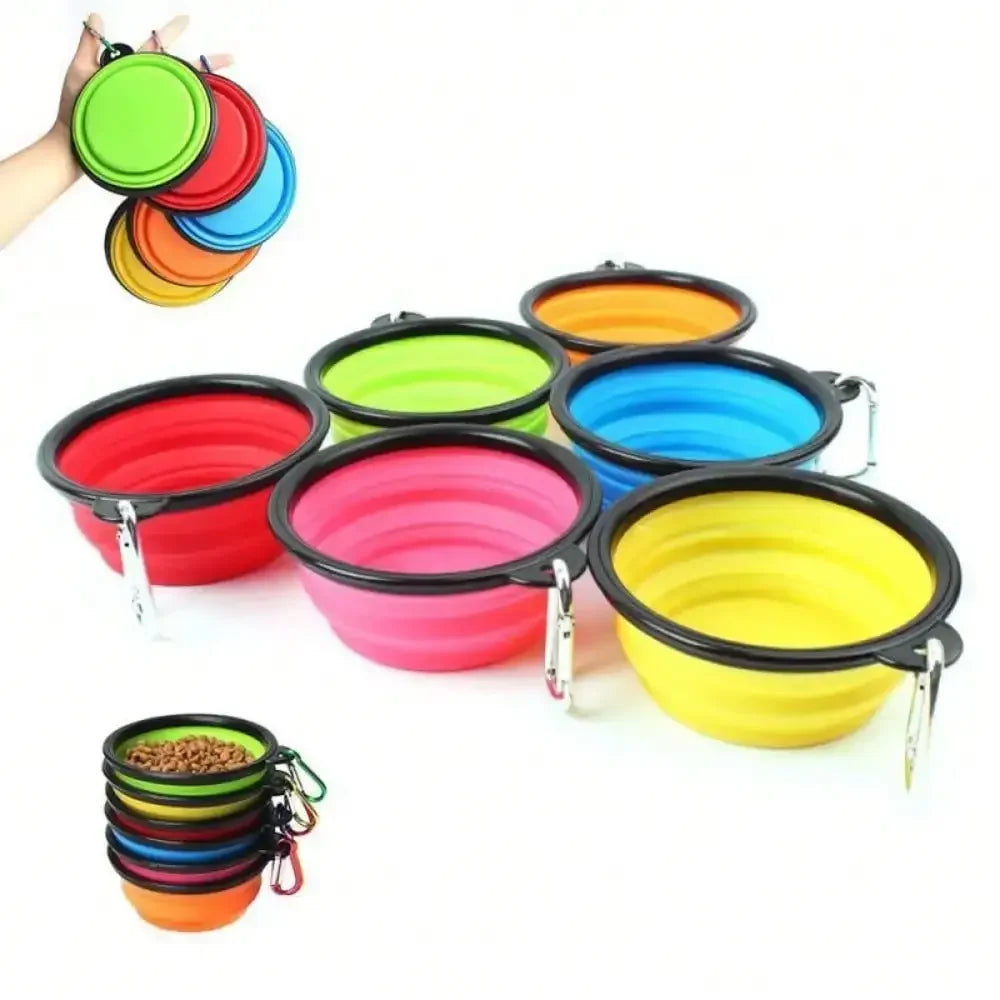Foldable Dog Feeder Bowl Dispenser With Carabiner Travel