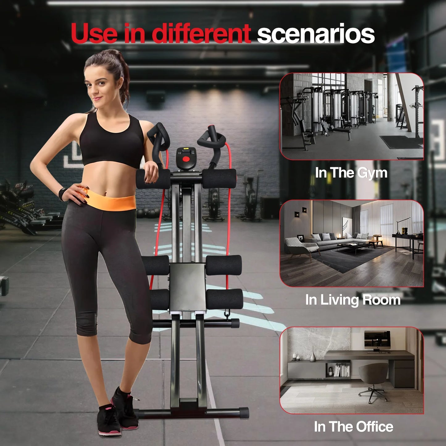 Foldable Ab Machine for Home Gym with LCD Display