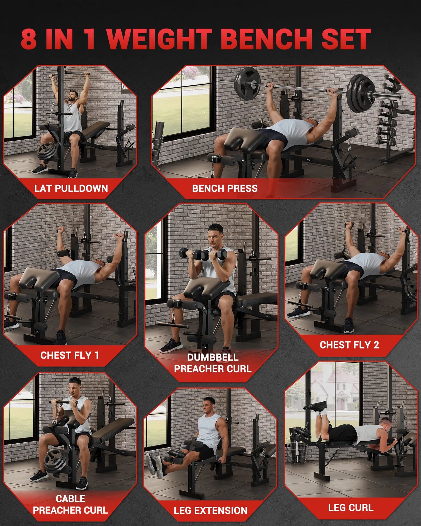 HiMISS 4-in-1 Adjustable Weight Bench With Leg Developer