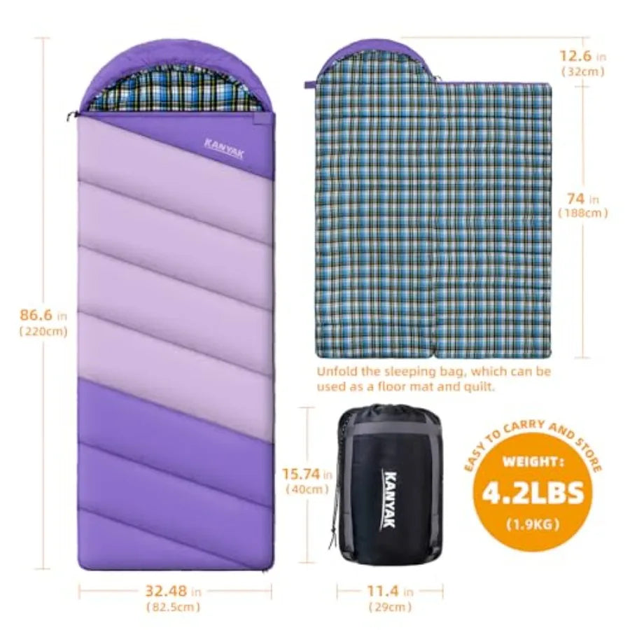 Cotton Flannel Lined Sleeping Bag for Adults and Teens