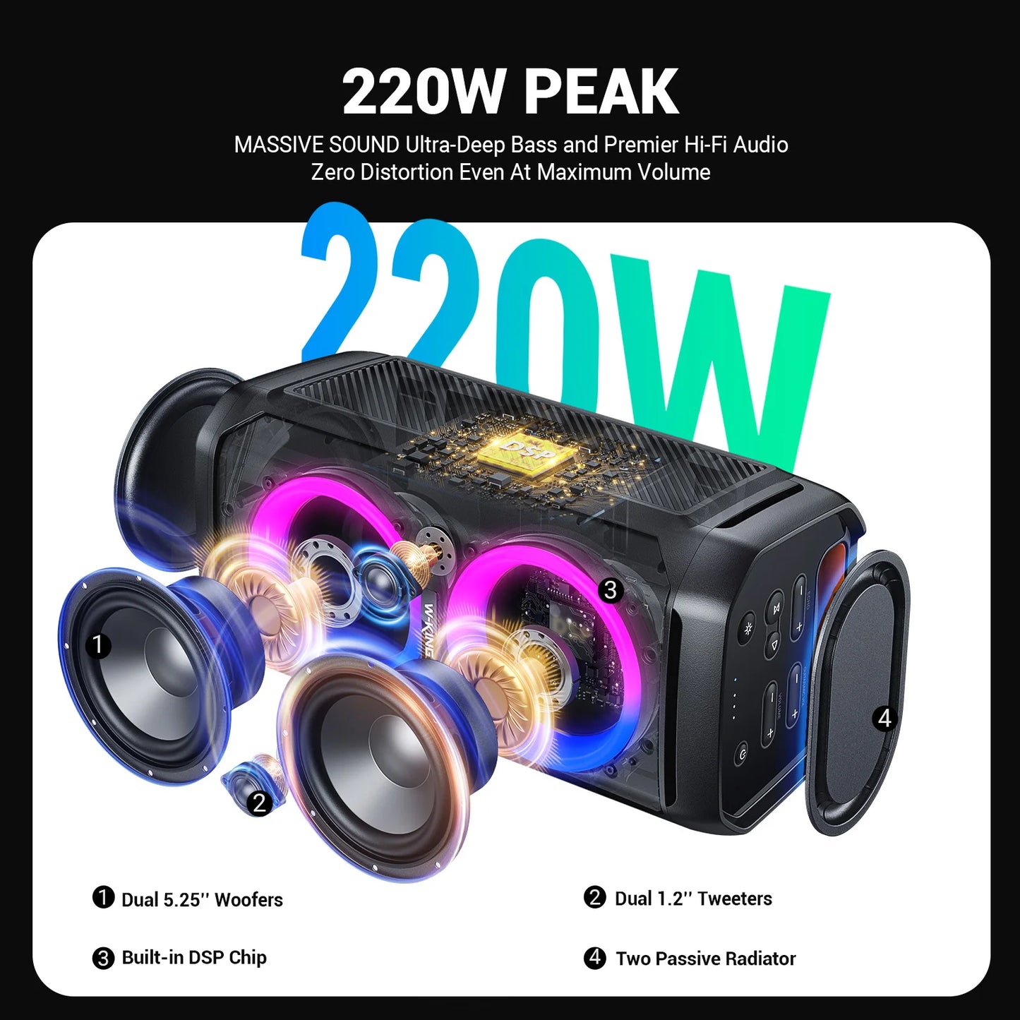 W-King T11 100W RMS Waterproof Bluetooth Speaker